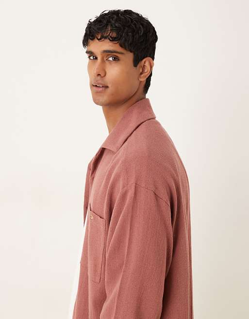 ASOS DESIGN Boxy Oversized Textured Shirt In Rust