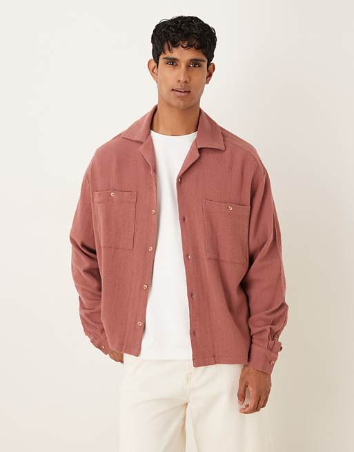ASOS DESIGN boxy oversized textured shirt in rust