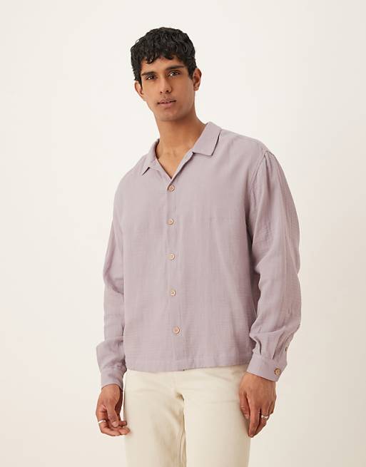 ASOS DESIGN Boxy Oversized Textured Shirt With Print Detail In Lilac