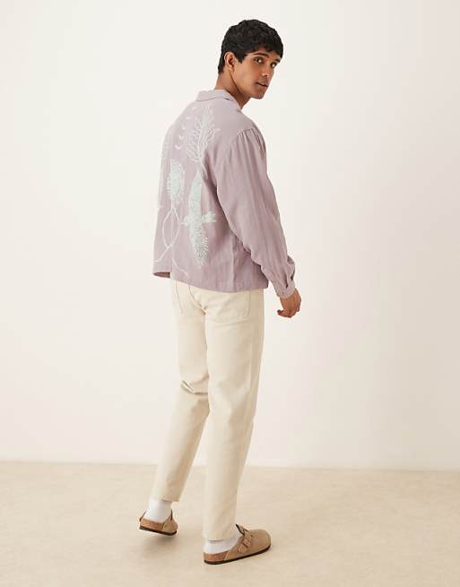 ASOS DESIGN Boxy Oversized Textured Shirt With Print Detail In Lilac