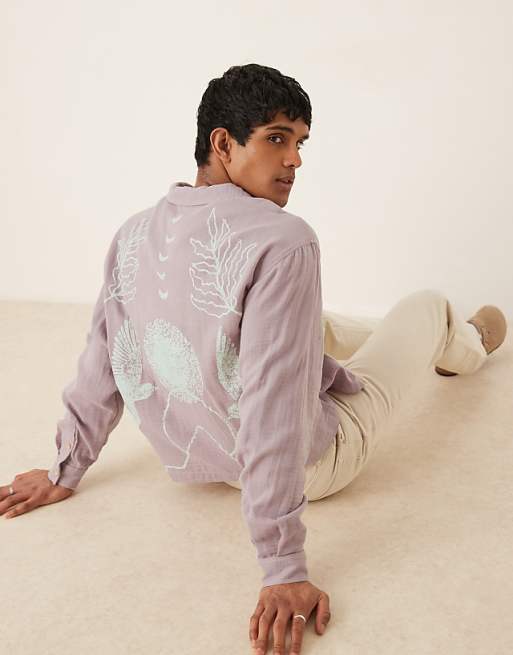 ASOS DESIGN boxy oversized textured shirt with print detail in lilac