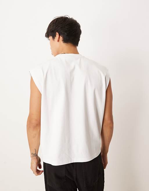 ASOS DESIGN Boxy Oversized Vest With Print In White