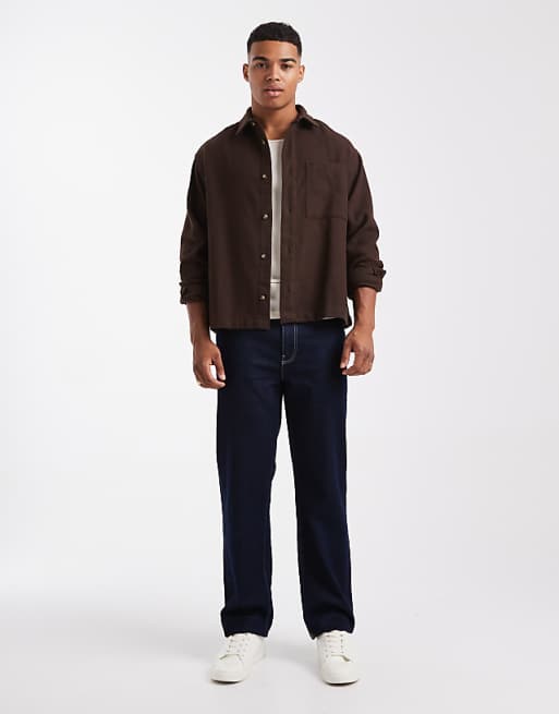 ASOS DESIGN Boxy Oversized Vintage Look Flannel Shirt In Brown