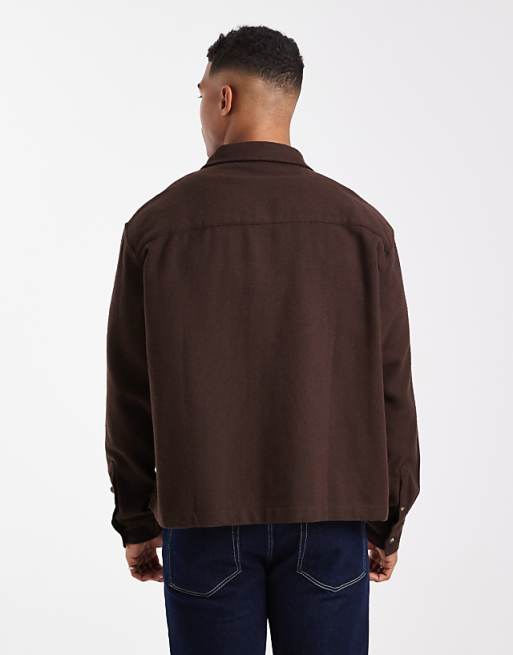 ASOS DESIGN Boxy Oversized Vintage Look Flannel Shirt In Brown