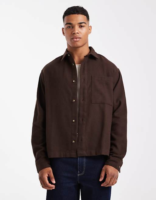 ASOS DESIGN boxy oversized vintage look flannel shirt in brown