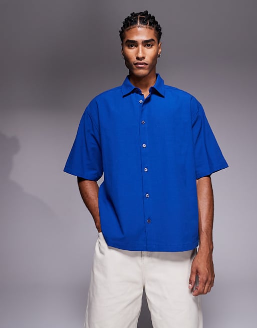 ASOS DESIGN boxy oversized with back embroidery in blue
