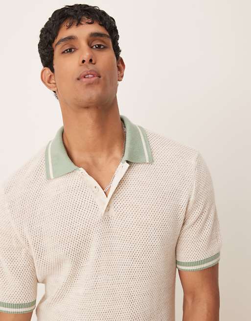 ASOS DESIGN Boxy Polo With Tipping In Ecru