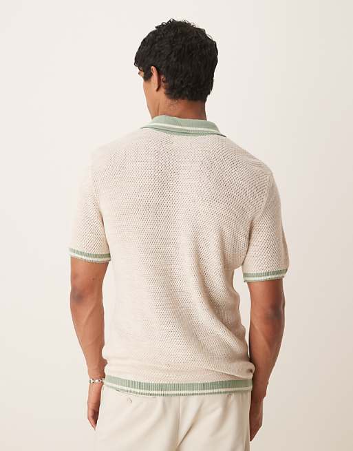 ASOS DESIGN Boxy Polo With Tipping In Ecru