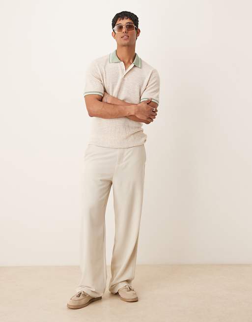 ASOS DESIGN Boxy Polo With Tipping In Ecru
