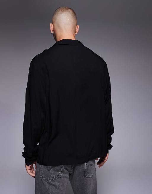 ASOS DESIGN Boxy Regular Fit Shirt With Low Revere Collar In Black