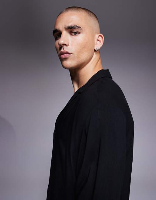 ASOS DESIGN Boxy Regular Fit Shirt With Low Revere Collar In Black