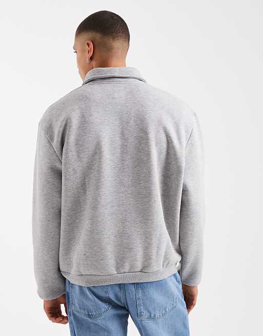 ASOS DESIGN Boxy Relaxed Quarter Zip Rugby Sweatshirt In Grey