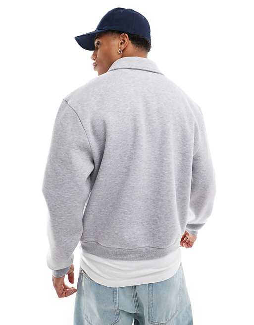 ASOS DESIGN Boxy Relaxed Quarter Zip Rugby Sweatshirt In Grey