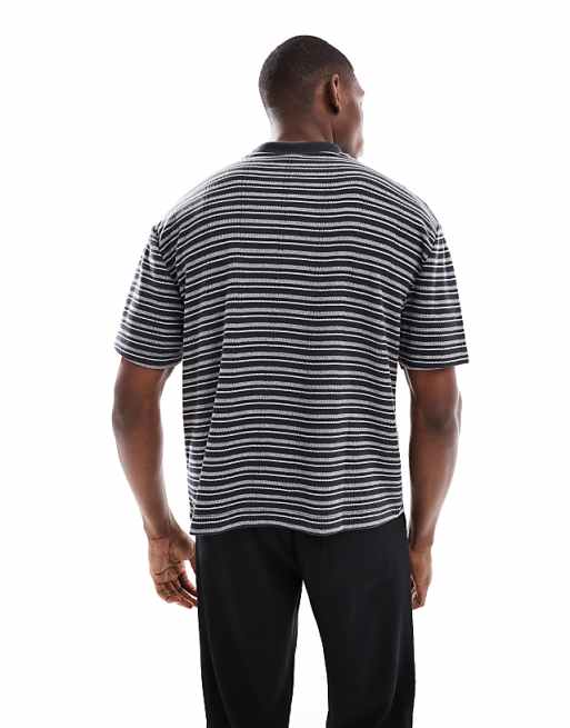 ASOS DESIGN Boxy Relaxed Striped T-shirt In Black And Grey