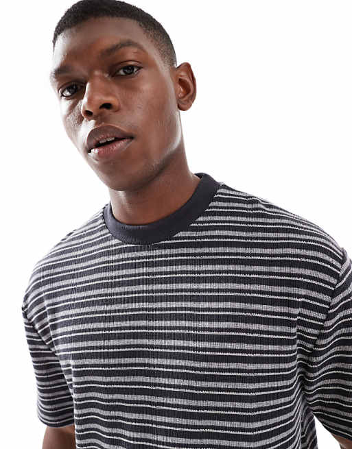 ASOS DESIGN Boxy Relaxed Striped T-shirt In Black And Grey