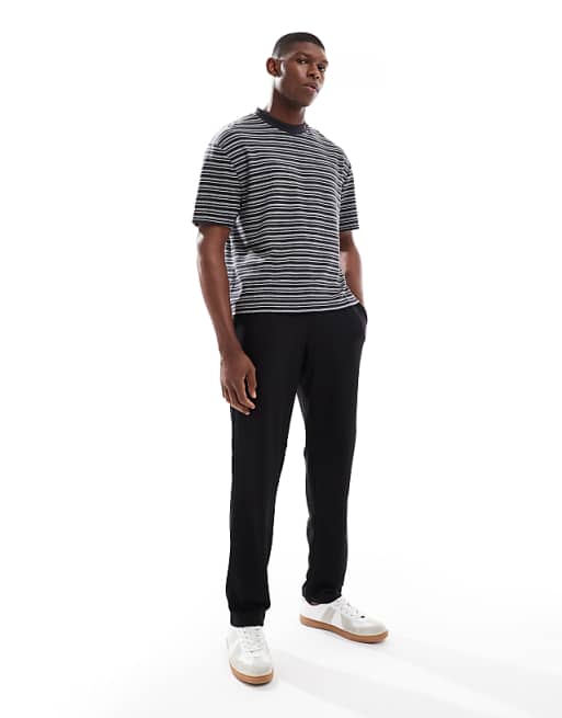 ASOS DESIGN Boxy Relaxed Striped T-shirt In Black And Grey