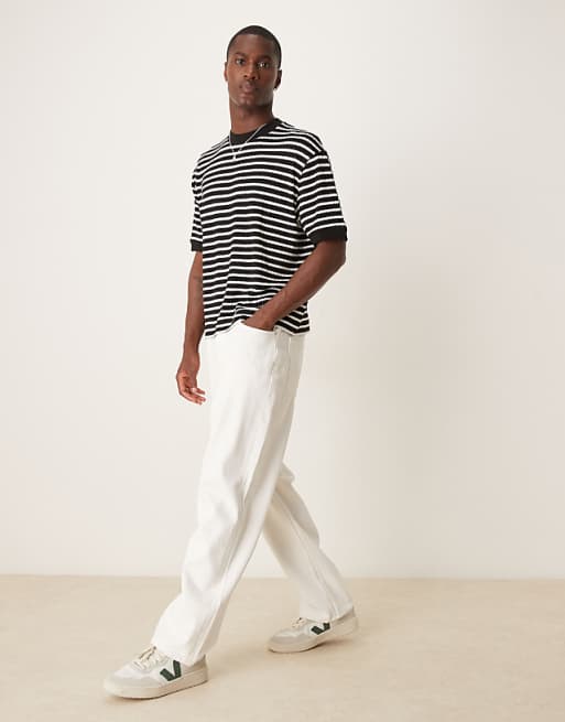 ASOS DESIGN Boxy Relaxed T-shirt In Black And White Textured Stripe