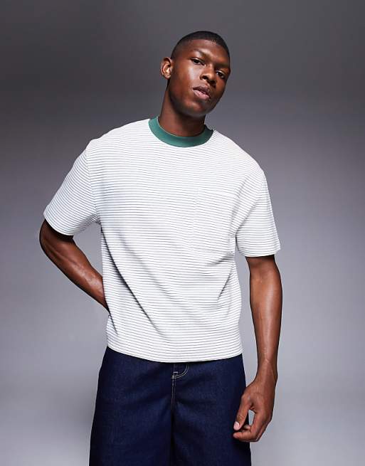 ASOS DESIGN boxy relaxed t-shirt with pocket in texture stripe