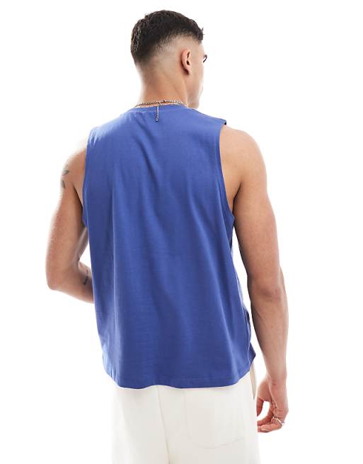 ASOS DESIGN Boxy Relaxed Vest In Blue With Chest Print