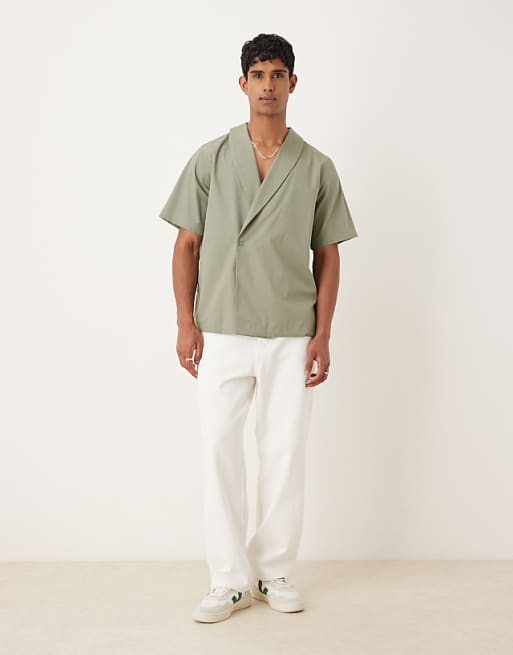 ASOS DESIGN Boxy Relaxed Wrap Shirt In Khaki