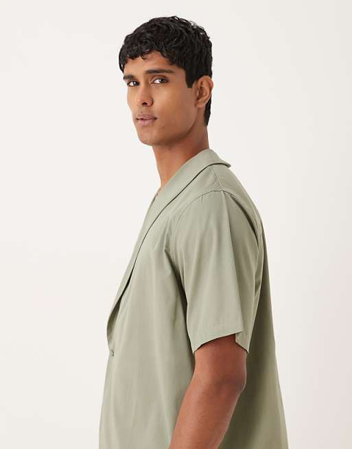 ASOS DESIGN Boxy Relaxed Wrap Shirt In Khaki