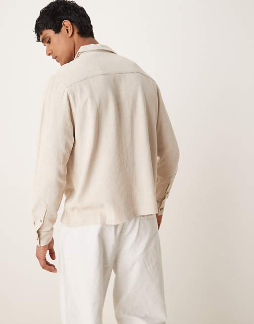 ASOS DESIGN Boxy Revere Linen Blend Shirt In Stone