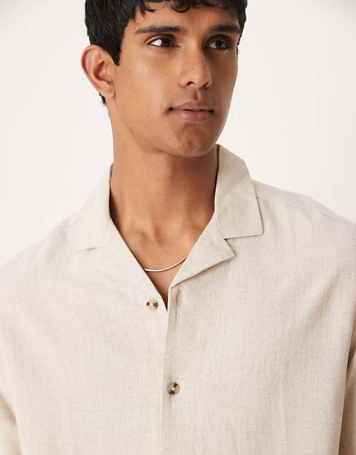 ASOS DESIGN Boxy Revere Linen Blend Shirt In Stone