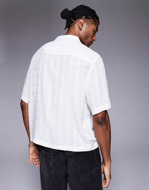 ASOS DESIGN Boxy Revere Sheer Shirt With Check In White
