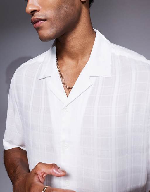 ASOS DESIGN Boxy Revere Sheer Shirt With Check In White