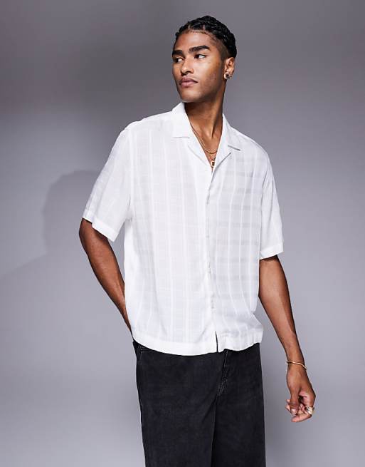 ASOS DESIGN boxy revere sheer shirt with check in white