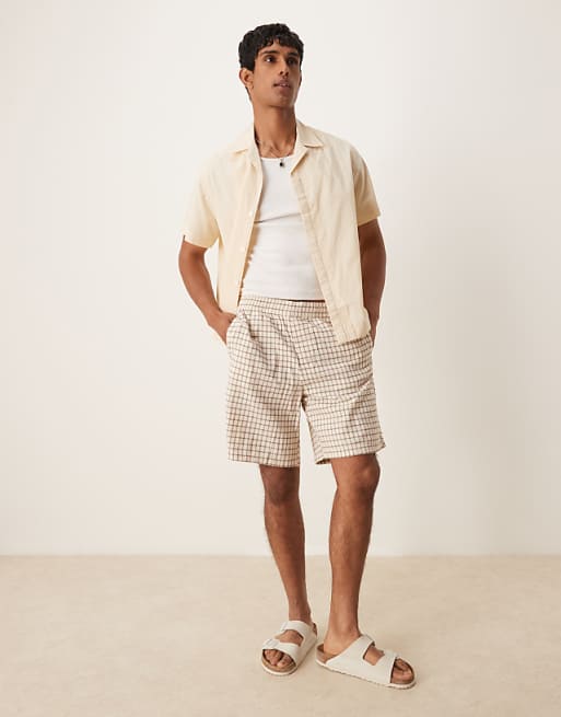 ASOS DESIGN Boxy Revere Shirt In Jacquard In Stone