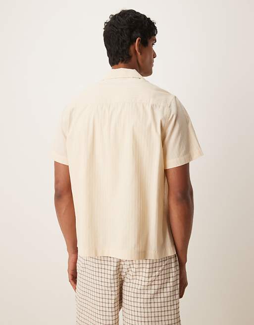 ASOS DESIGN Boxy Revere Shirt In Jacquard In Stone