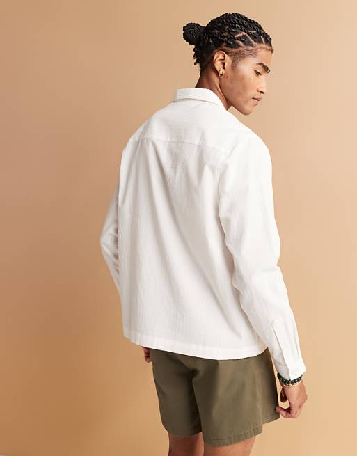 ASOS DESIGN Boxy Revere Shirt In White Jacquard