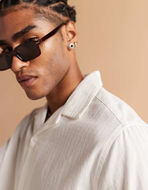 ASOS DESIGN Boxy Revere Shirt In White Jacquard