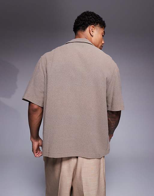 ASOS DESIGN Boxy Revere Shirt With Chest Embroidery In Green
