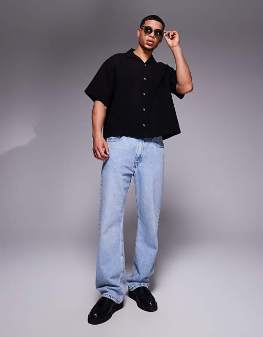ASOS DESIGN Boxy Revere Shirt With Pin Tuck Detailing In Black