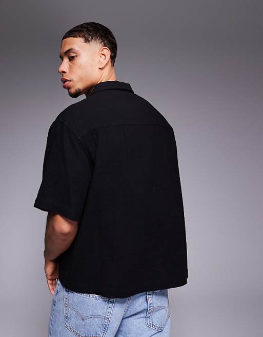 ASOS DESIGN Boxy Revere Shirt With Pin Tuck Detailing In Black