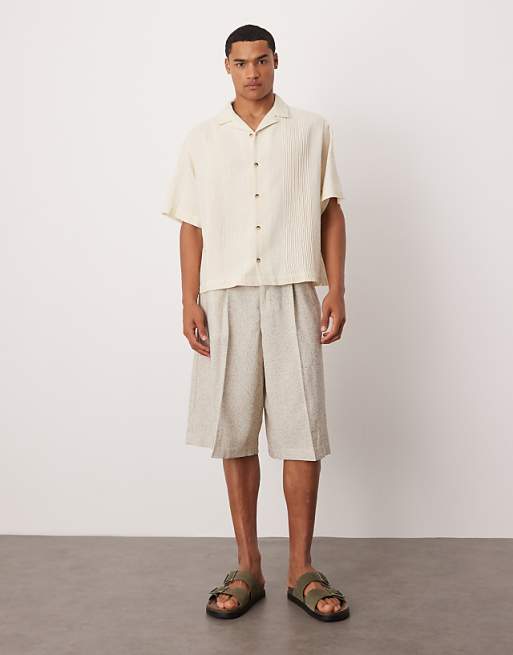 ASOS DESIGN Boxy Revere Shirt With Pin Tuck Detailing In Stone