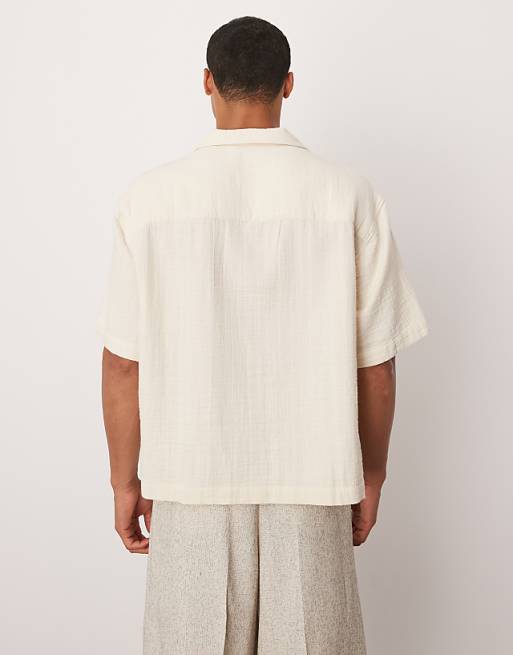 ASOS DESIGN Boxy Revere Shirt With Pin Tuck Detailing In Stone