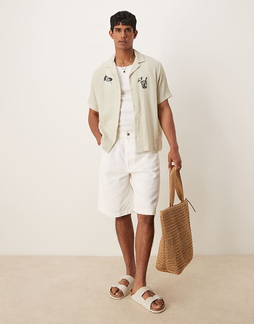 ASOS DESIGN Boxy Revere Shirt With Print In Stone