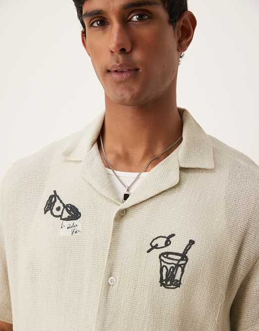 ASOS DESIGN Boxy Revere Shirt With Print In Stone