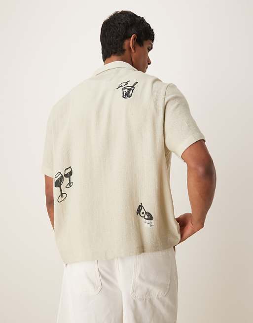 ASOS DESIGN Boxy Revere Shirt With Print In Stone
