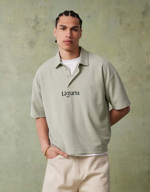 ASOS DESIGN Boxy Short Sleeve Polo With Embroidery In Green