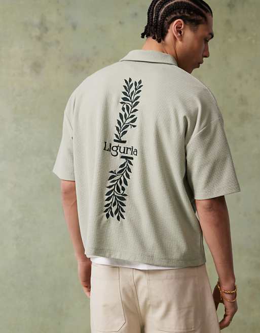 ASOS DESIGN Boxy Short Sleeve Polo With Embroidery In Green