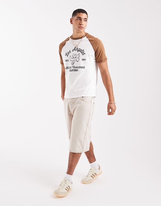 ASOS DESIGN Boxy Standard Fit T-shirt With Front Graphic In White And Brown