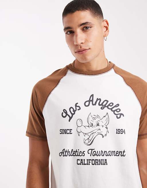 ASOS DESIGN Boxy Standard Fit T-shirt With Front Graphic In White And Brown