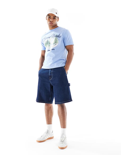 ASOS DESIGN Boxy Standard Fit T-shirt With Landscape Graphic In Pale Blue