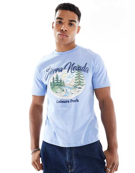 ASOS DESIGN Boxy Standard Fit T-shirt With Landscape Graphic In Pale Blue