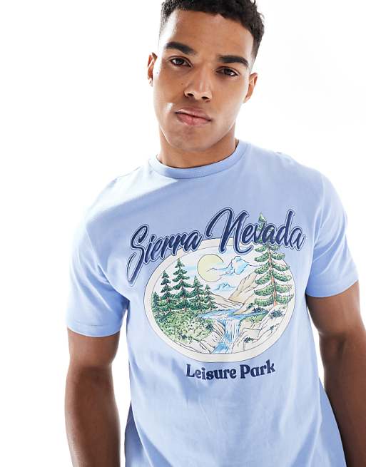 ASOS DESIGN boxy standard fit t-shirt with landscape graphic in pale blue
