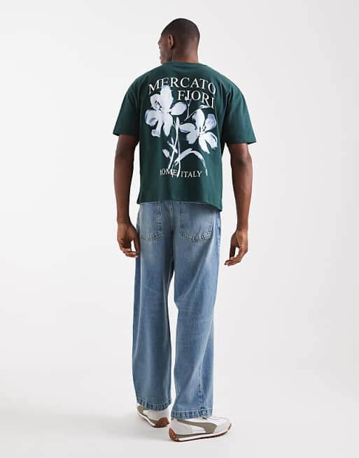 ASOS DESIGN Boxy T-shirt With Floral Print In Dark Green